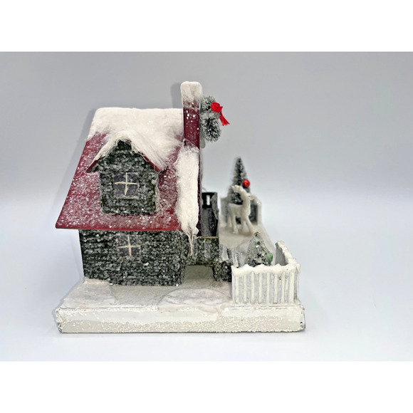 Bethany Lowe Snowy Christmas Village Putz House Reindeer Bottle Brush Tree - Picture 3 of 13